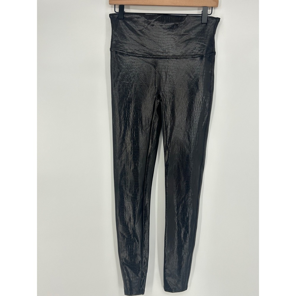 SPANX Faux Leather Croc Shine Leggings •L• High Rise Brown